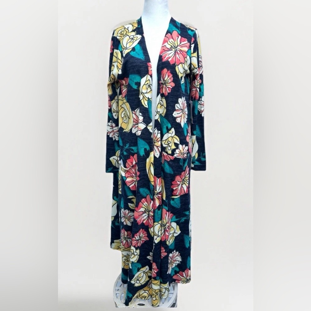 NEW Lularoe Sweater Floral Long Open Duster Sarah Women M Colorful Retro